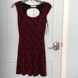 Red and black floral skater dress